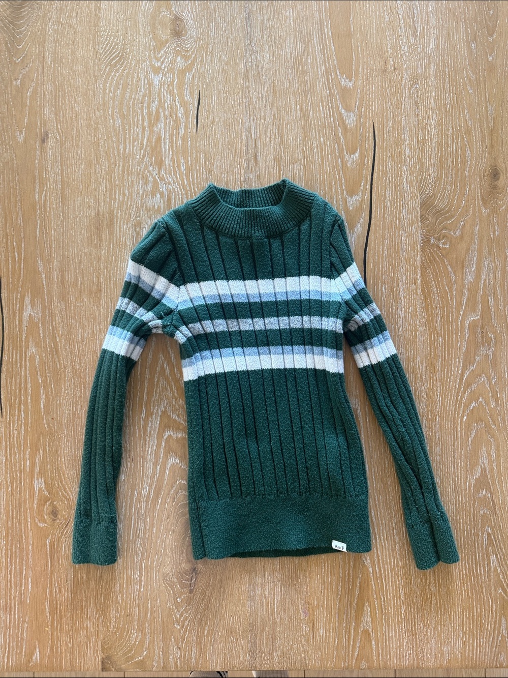 abercrombie kids Forest Green Ribbed Sweater with White and Light Green Stripes